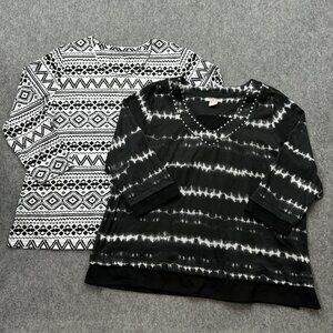 Allison Daley Lot Of 2 3/4 Sleeve Pullover Tops Women's Size 1X Black White